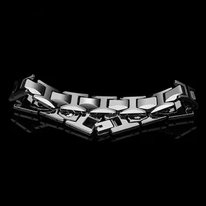 Polished silver tungsten steel men's bracelet with geometric H-link chain design