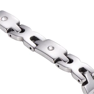 Sleek silver tungsten steel bracelet for women with micro-set round clear zircons