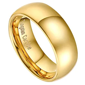 Classic 8mm Gold Tungsten Carbide Ring For Men Women Polished Dome Wedding Band Engagement Jewelry Simple Plain Finger Ring