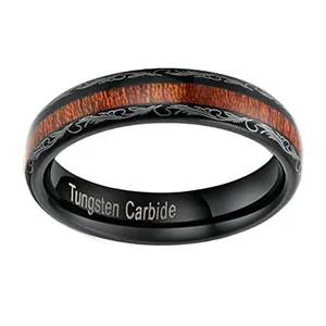 Bague vintage homme en carbure de tungstène avec incrustation bois d'acajou