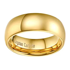 Classic 8mm gold tungsten carbide wedding band with high polished mirror finish for couples