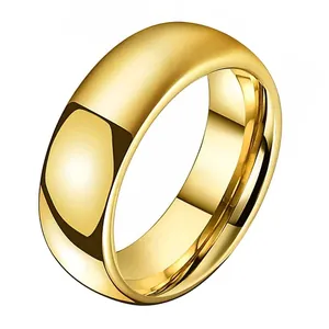 Polished 8mm gold tungsten steel ring with classic curved surface for couples
