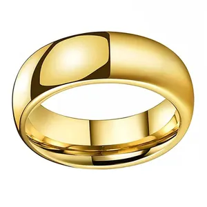 Classic 8mm gold-plated tungsten steel ring with a polished domed surface for couples