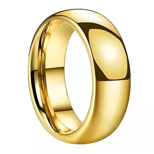 Classic 8mm gold dome tungsten ring with a high polished finish for couples