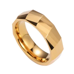 Anello in acciaio al tungsteno oro 18K con design geometrico sfaccettato per uomo e donna