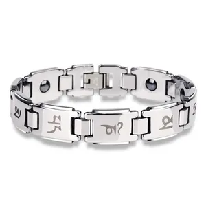 Men's Tungsten Steel Magnetic Bracelet With Six-Syllable Mantra Polished Minimalist Ethnic Religious Jewelry Bracelet