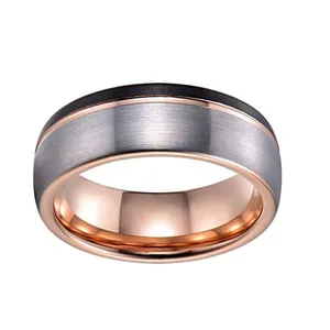 Dreifarbiger Wolframstahlring mit Roségold, Schwarz und gebürsteter Silberoberfläche
