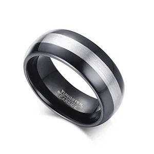 Bague en carbure de tungstène bicolore avec centre brossé et bords polis