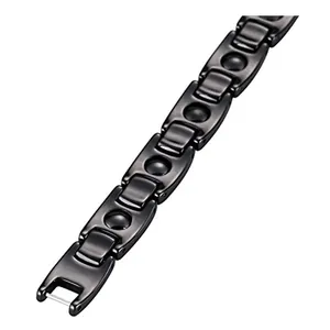 Men's sleek black tungsten magnetic link bracelet with polished industrial finish