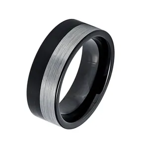 Wolfraamstalen Ring Voor Heren Geborsteld Tweekleurig Zwart Zilver Minimalistische Bandring Mode Sieraden Cadeau Voor Hem