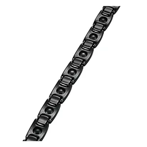 Polished black tungsten link bracelet for men with rectangular and bead design