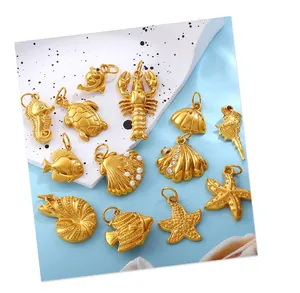 Detailed view of gold marine life charms like sea horses and turtles for DIY necklaces
