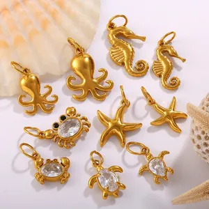 Goldene Ozean-Schmuckanhänger mit Oktopus Seepferdchen Seestern und Krabbe mit Zirkon