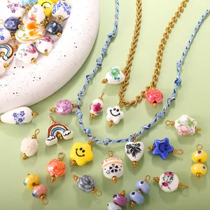 Cartoon Ceramic Star Heart Floral Pendant Only (Without Chain) With Stainless Steel Hook For DIY Jewelry Making Accessories