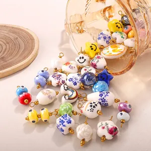 Colorful ceramic star and heart charms for DIY jewelry making with gold rings