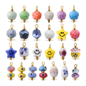 Colorful ceramic star and flower pendants in a diverse collection grid with gold accents