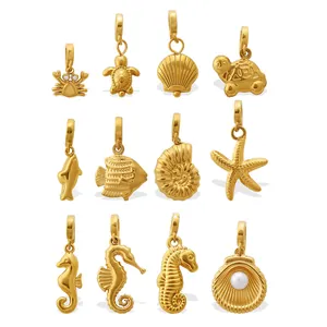 18K gold plated ocean life charms featuring sea turtles, seahorses, and starfish
