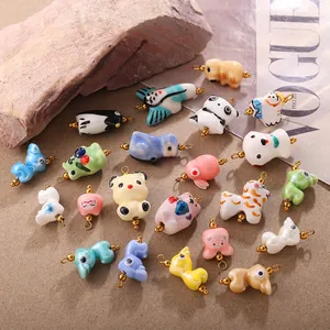 Pendentifs en Céramique Animaux DIY Avec Crochet en Acier Inoxydable Breloques Cartoon Panda Pingouin Chien pour Bracelet Collier Fabrication de Bijoux