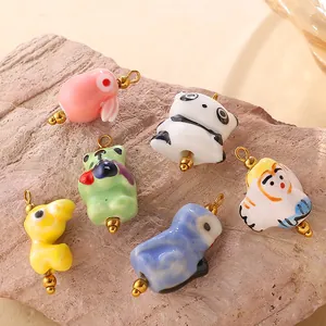 Perles d'animaux en céramique avec boucles dorées pour la création de bijoux DIY