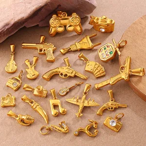 Stainless Steel DIY Pendants Gold Silver Hip Hop Punk Style Charms For Necklace Bracelet Making Camera Guitar Radio Poker Airplane Jewelry Findings