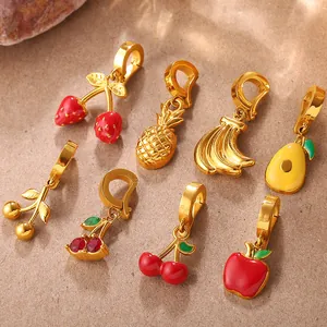 Colorful fruit charms set in gold plating with enamel finish and lobster clasps