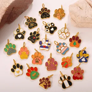 Stainless Steel Colorful Enamel Dog Paw Print Charms For DIY Jewelry Making Cartoon Heart Snowflake Pendants For Women Pet Lovers Accessories