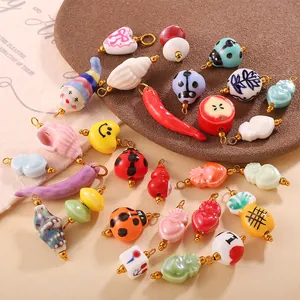 DIY Stainless Steel Ceramic Jewelry Pendants Cute Ladybug Chili Pineapple Heart Fruit Charms For Necklace Bracelet Making Accessories