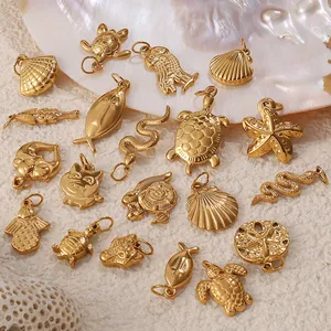 Ciondoli in Acciaio Inossidabile a Forma di Vita Marina per Creazione di Gioielli Fai da Te Placcati in Oro Tartaruga Conchiglia Stella Marina Ciondoli Solo Ciondolo Senza Catena