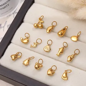 Gold stainless steel ocean and animal charms set in polished finish for jewelry making