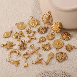 Stainless Steel Charms Pendants Gold Plated DIY Jewelry Making Sun Moon Star Heart Evil Eye Cross Vintage Pendants For Necklace Bracelet