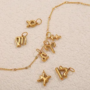 Polished 18k gold plated stainless steel 12 zodiac pendant necklace jewelry set for women