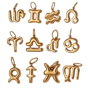 18k gold plated stainless steel 12 zodiac constellation pendants set for necklaces
