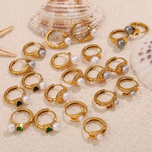 Fashion Stainless Steel 18K Gold Plated Hoop Earrings With Imitation Artificial Pearl Rhinestone Accessories For Women Jewelry