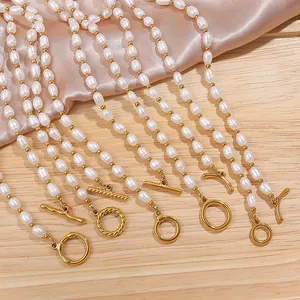 Collar Y Pulsera De Acero Inoxidable Con Perlas De Agua Dulce Hebilla OT Oro Diseño Irregular Joyería De Lujo Para Mujer Boda