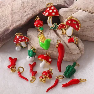 Creative Enamel Copper Vegetable Pendant Mushroom Chili Corn Cabbage Bell Pepper Charms For DIY Jewelry Making Accessories