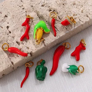 Colorful enamel fruit and vegetable charms with gold rings for jewelry making