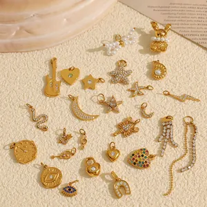 Stainless Steel DIY Pendants Gold Plated Rhinestone Heart Star Animal Shapes Charms For Jewelry Making Women Accessories