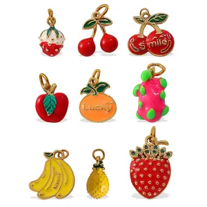 Set of 9 colorful fruit charms with gold metal bases for DIY jewelry and keychains