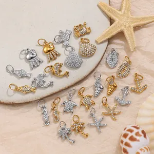 Stainless Steel Ocean Animal Pendants With Rhinestone Sea Turtle Starfish Dolphin Coconut Tree Charms For DIY Jewelry Making