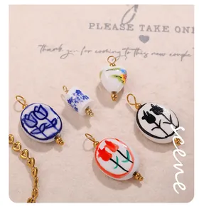 Artistic ceramic tulip pendants with 18K gold plated hooks for DIY jewelry making