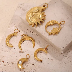 6pcs 18K gold-plated stainless steel sun and moon charms for DIY jewelry making