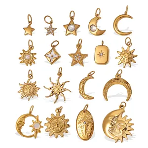 18K gold plated stainless steel sun moon and star pendant set for DIY jewelry