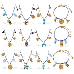 Bohemian style ocean theme woven cord necklaces with mixed enamel and stainless steel charms