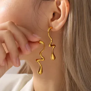 Boucles d'oreilles gouttes irrégulières en acier inoxydable plaqué or 18K pour femme