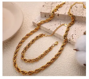 Macro shot of gold cuban chain jewelry set with textured links and lobster clasps