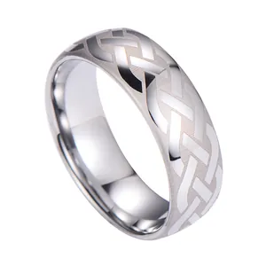 Men Tungsten Steel Ring Celtic Knot Laser Pattern Silver Punk Band Ring Polished Individual Fashion Jewelry Finger Ring Gift