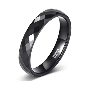 Facettierter Wolframkarbid Ring Für Damen Herren 4mm Breite Geometrischer Diamantschliff Einfaches Ehering Verlobungsschmuck Geschenk