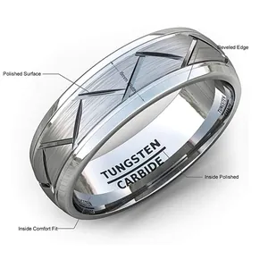 Bague pour homme en carbure de tungstène de 8mm avec finition brossée mate et bords biseautés