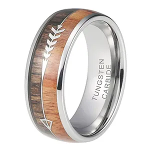 Heren Wolfraamcarbide Ring Met Houten Inleg Pijlpatroon Gepolijste Wolfraamstaal Bandring Voor Mannen Dagelijkse Mode Sieraden Cadeau