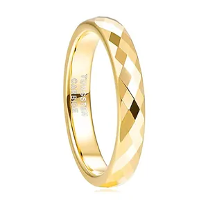 Facettierter Wolframcarbid-Ring in Gold mit geometrischem Rautenmuster für Damen und Herren